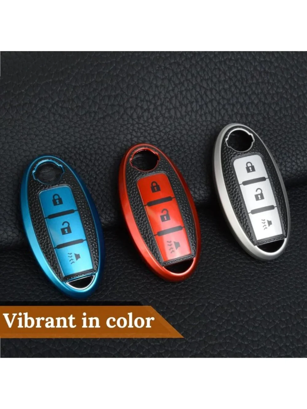 Leather Key Fob Cover for Nissan - Soft TPU Case with Keychain, 3 Button Design